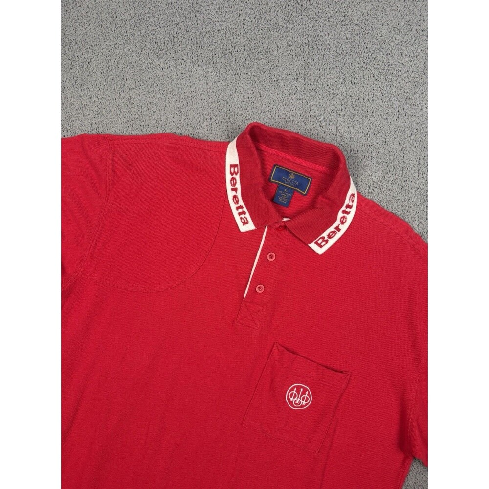 Beretta Polo Shirt Mens XL Red Shooting Shoulder Logo Cotton Peru Hunting
